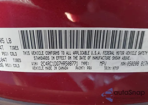 2017 Chrysler Pacifica Touring from USA, damaged, VIN 2C4RC1DG7HR508771